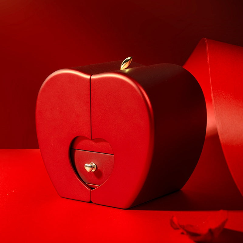 Gift Jewelry Box Red Apple With Rose Flower