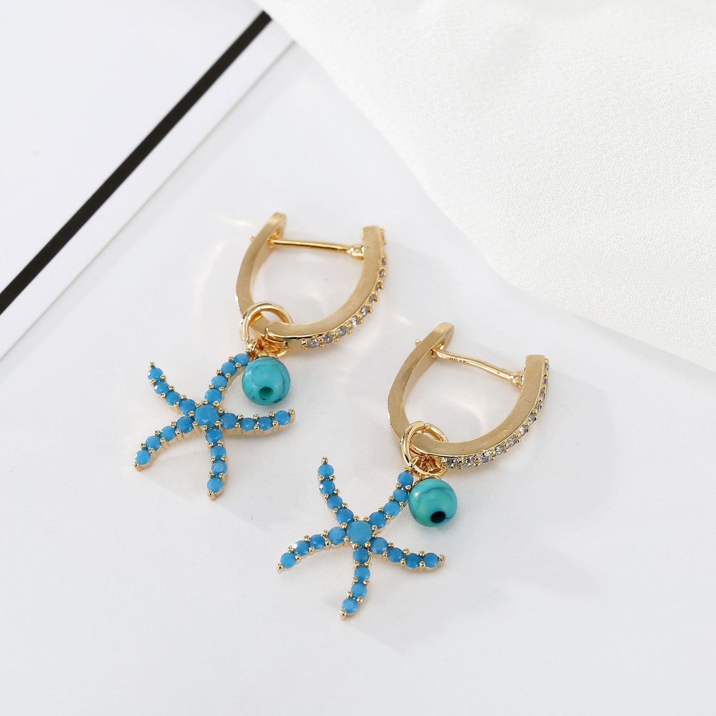 Zircon Blue Starfish Earrings Ear Buckle