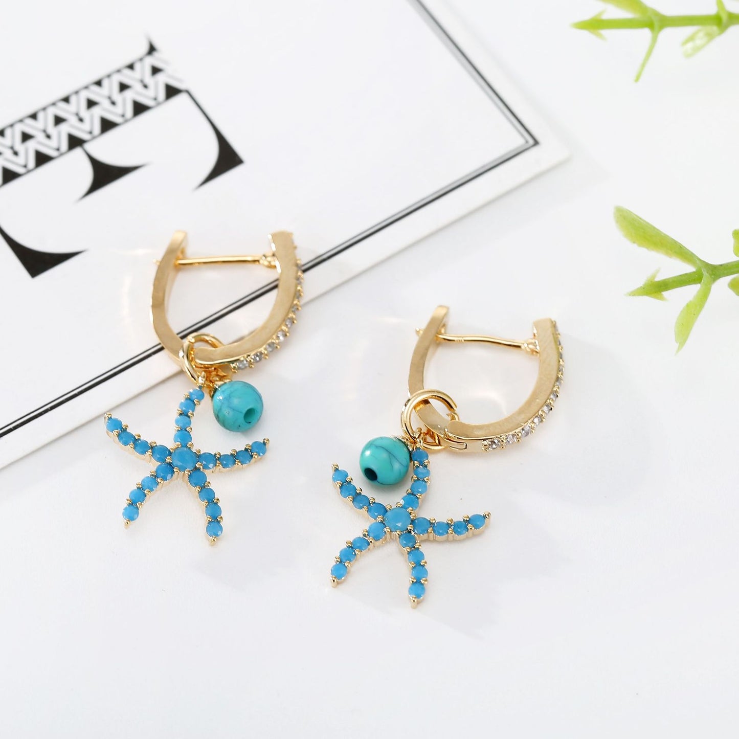 Zircon Blue Starfish Earrings Ear Buckle