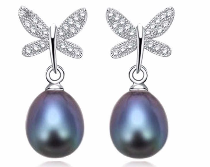 Silver Butterfly Natural Pearl Earrings