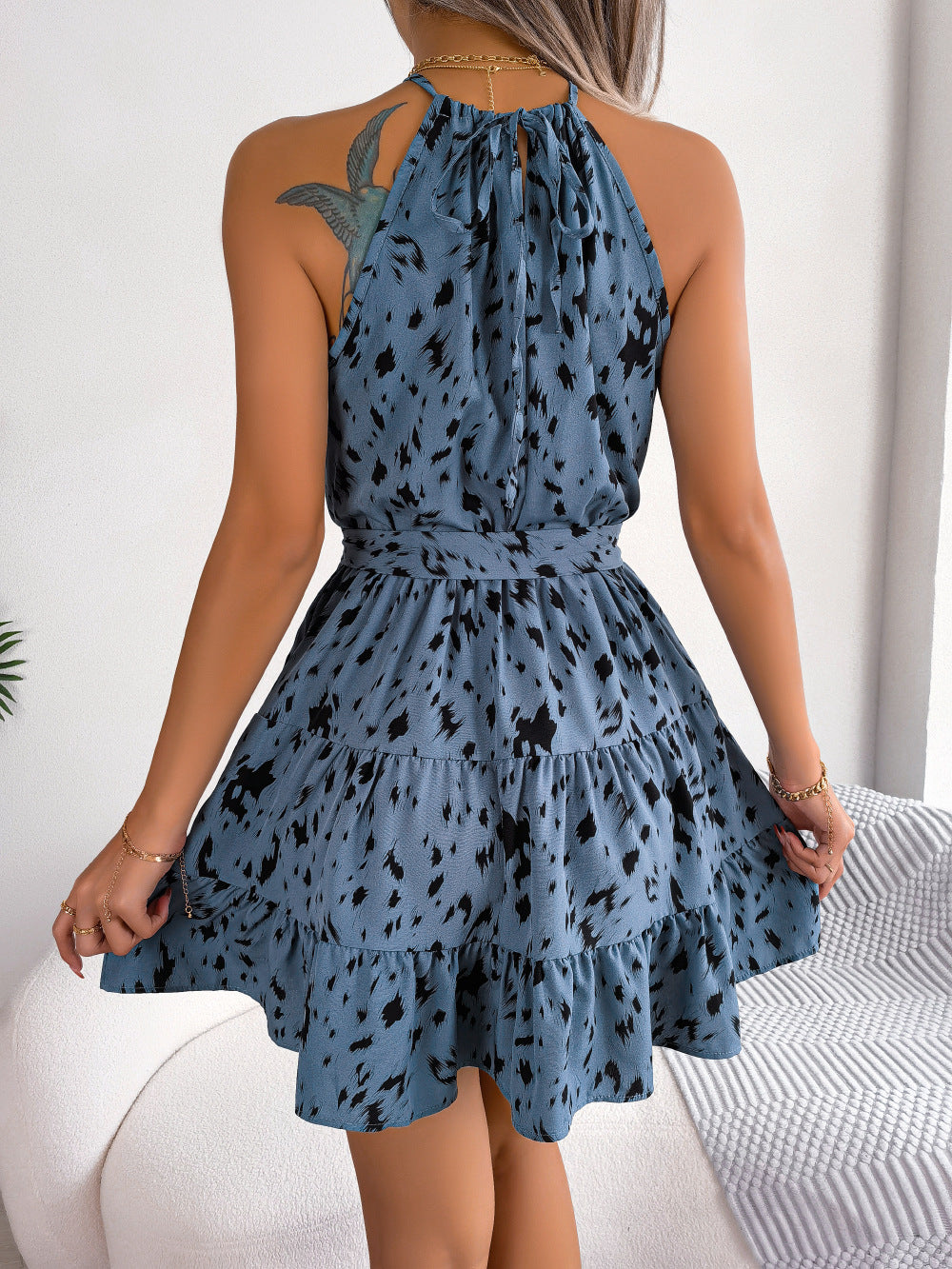 Leopard Print Ruffled Swing Summer Dress