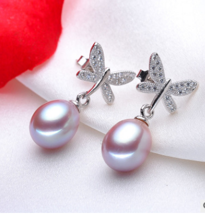 Silver Butterfly Natural Pearl Earrings