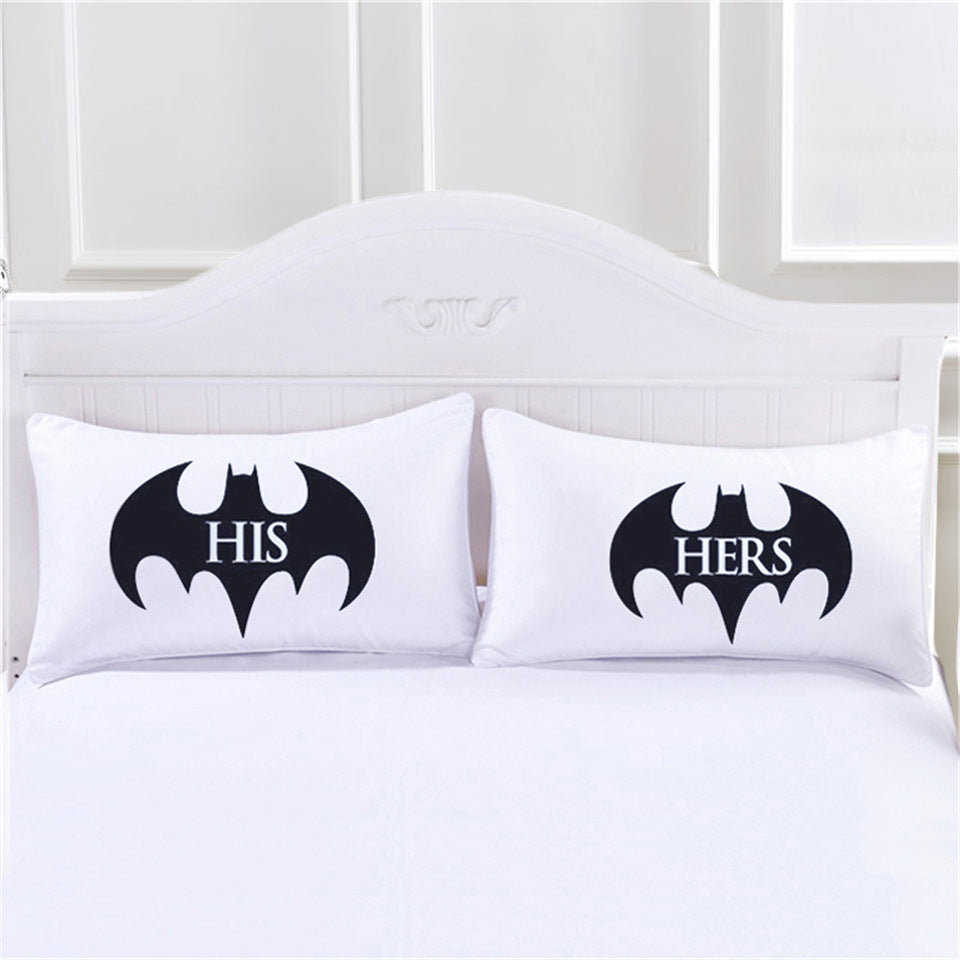 Love Letters Bat Printing Couple Pillowcase