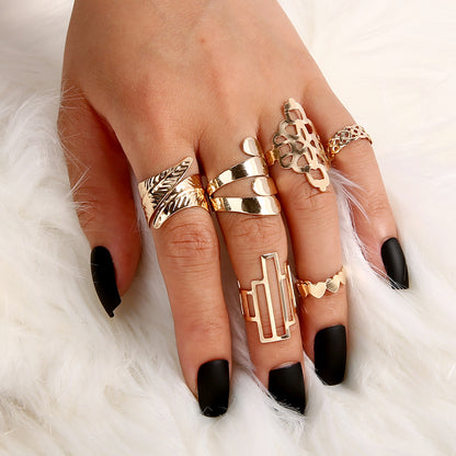 Leaf Crown Geometric Articulation 6PCS Rings