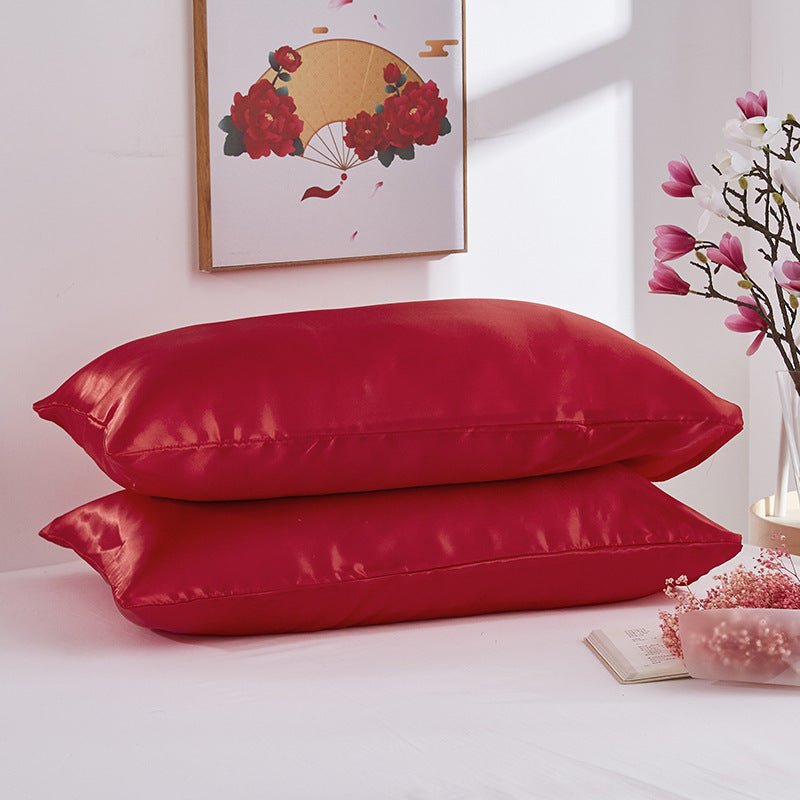 Simple Satin Imitation Silk Pure Color Pillowcase