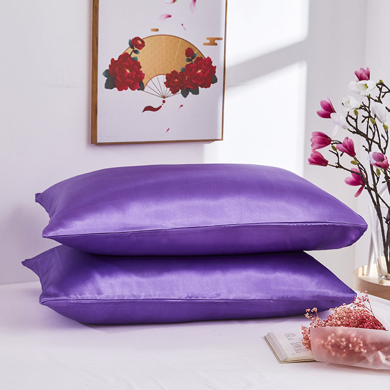 Simple Satin Imitation Silk Pure Color Pillowcase