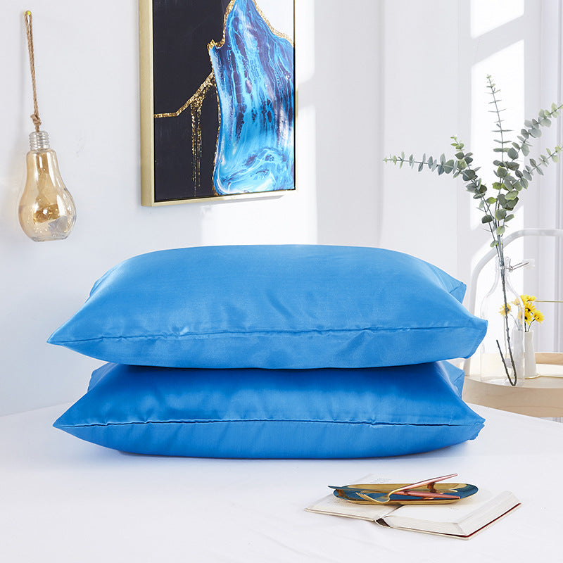 Simple Satin Imitation Silk Pure Color Pillowcase