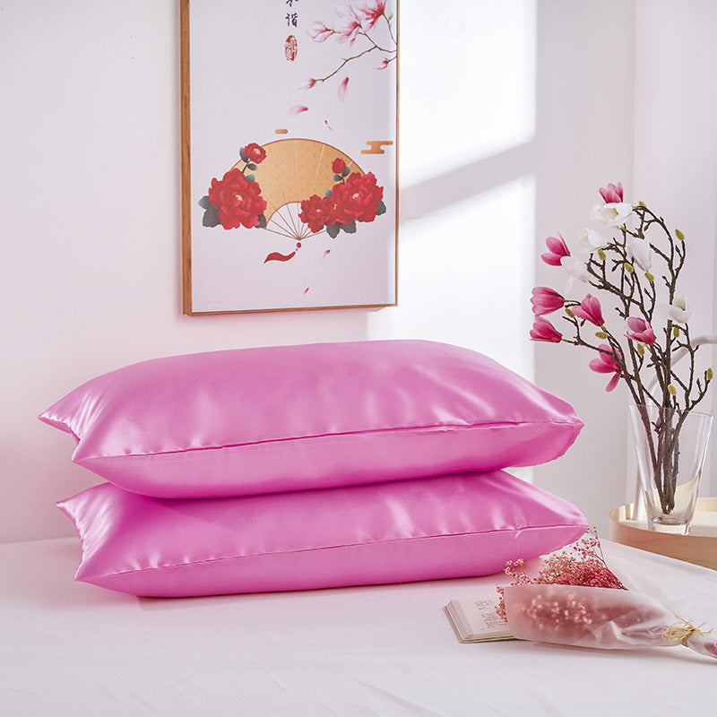 Simple Satin Imitation Silk Pure Color Pillowcase