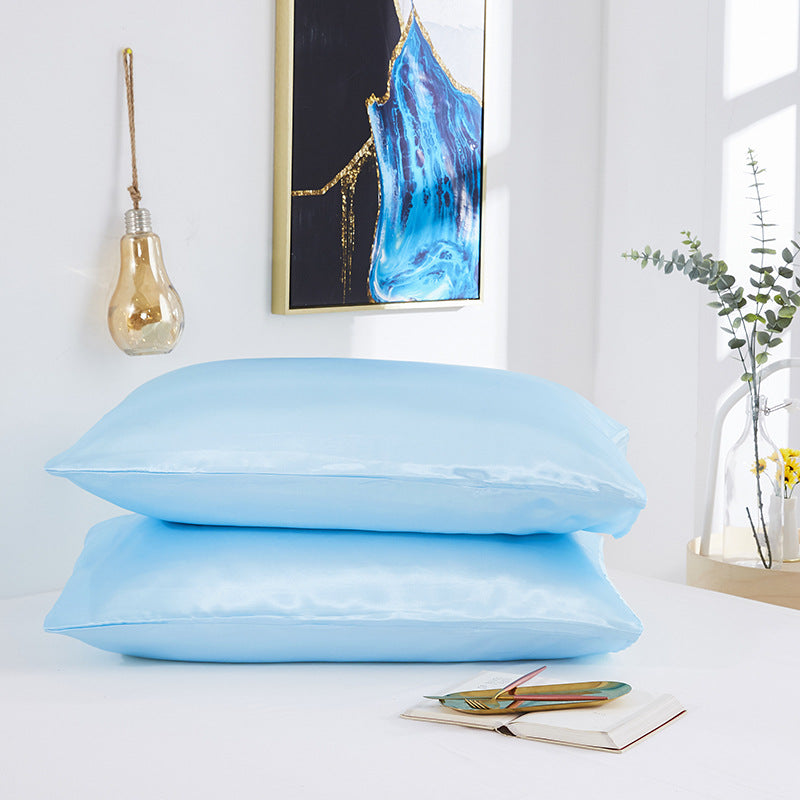 Simple Satin Imitation Silk Pure Color Pillowcase