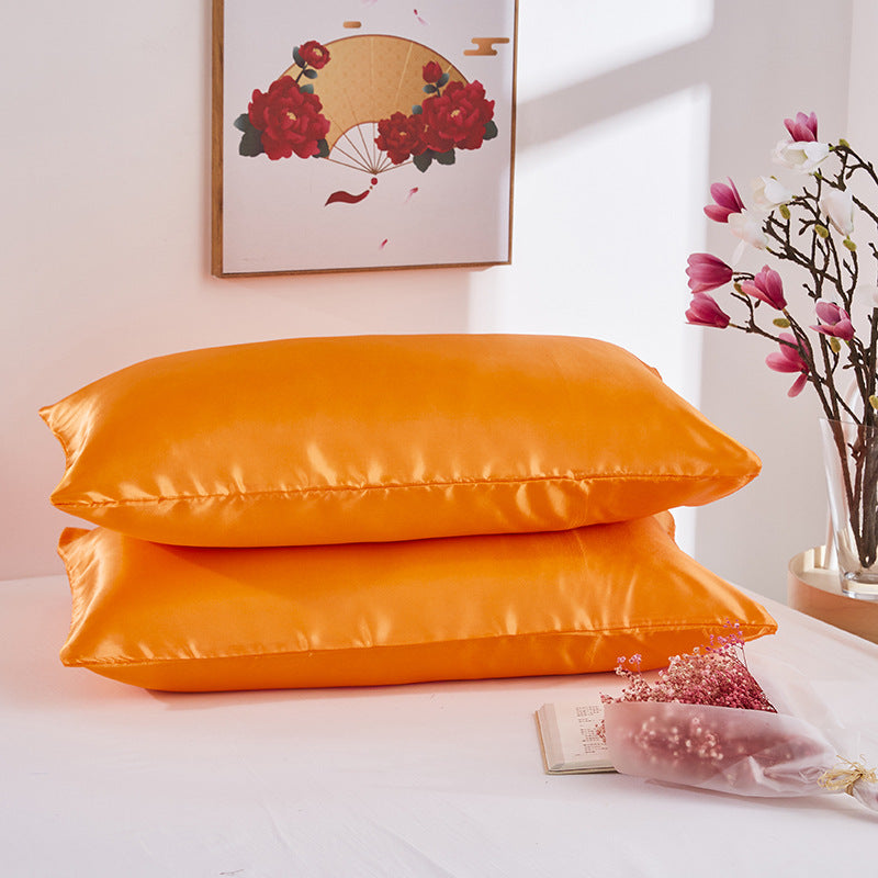 Simple Satin Imitation Silk Pure Color Pillowcase