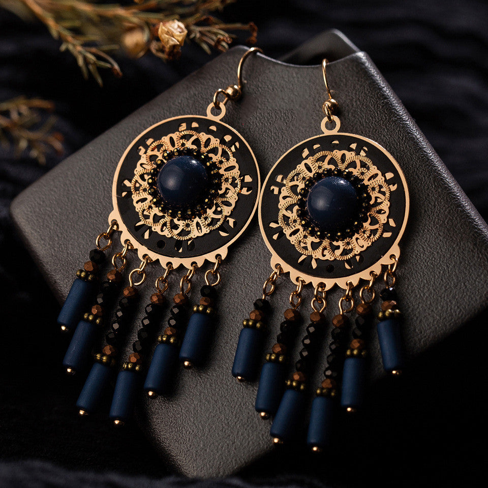 Hand Woven Ethnic Rice Bead Pendant Tassel Earrings