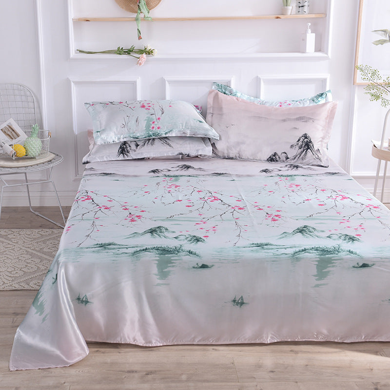 Summer Ice Silk Printing Single Bed Sheet