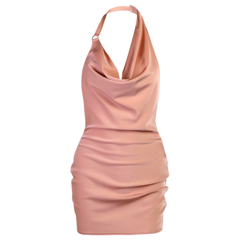 Satin V Neck Backless Mini Party Dress