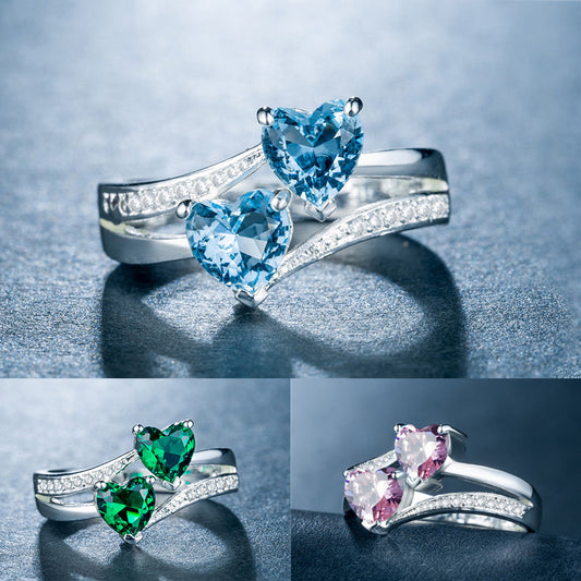 Double Heart Zircon Rings for Women