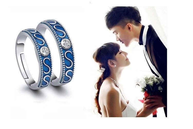 Adjustable Diamond Encrusted Blue Ring