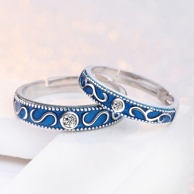 Adjustable Diamond Encrusted Blue Ring