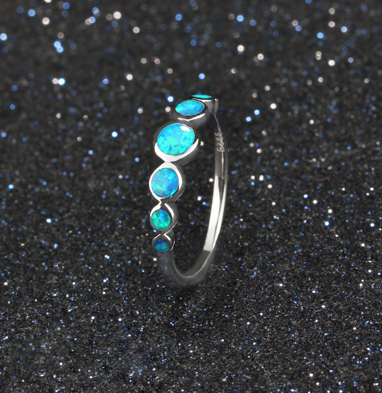 Multiple Round Blue Opal Stone Ring