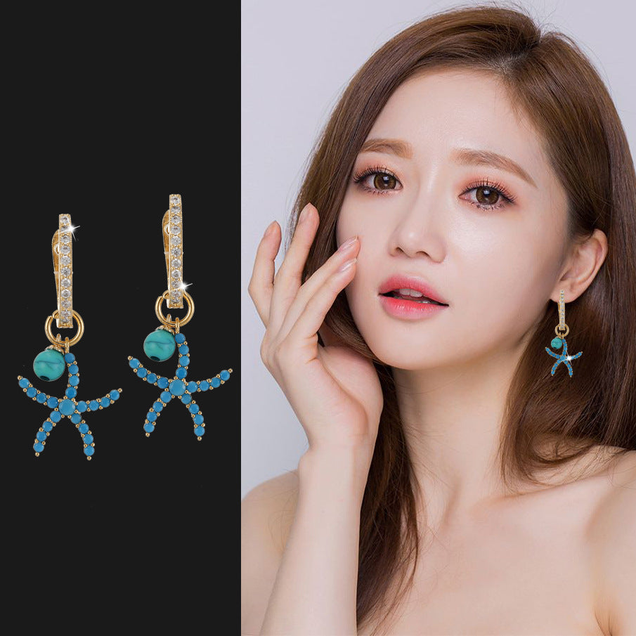 Zircon Blue Starfish Earrings Ear Buckle