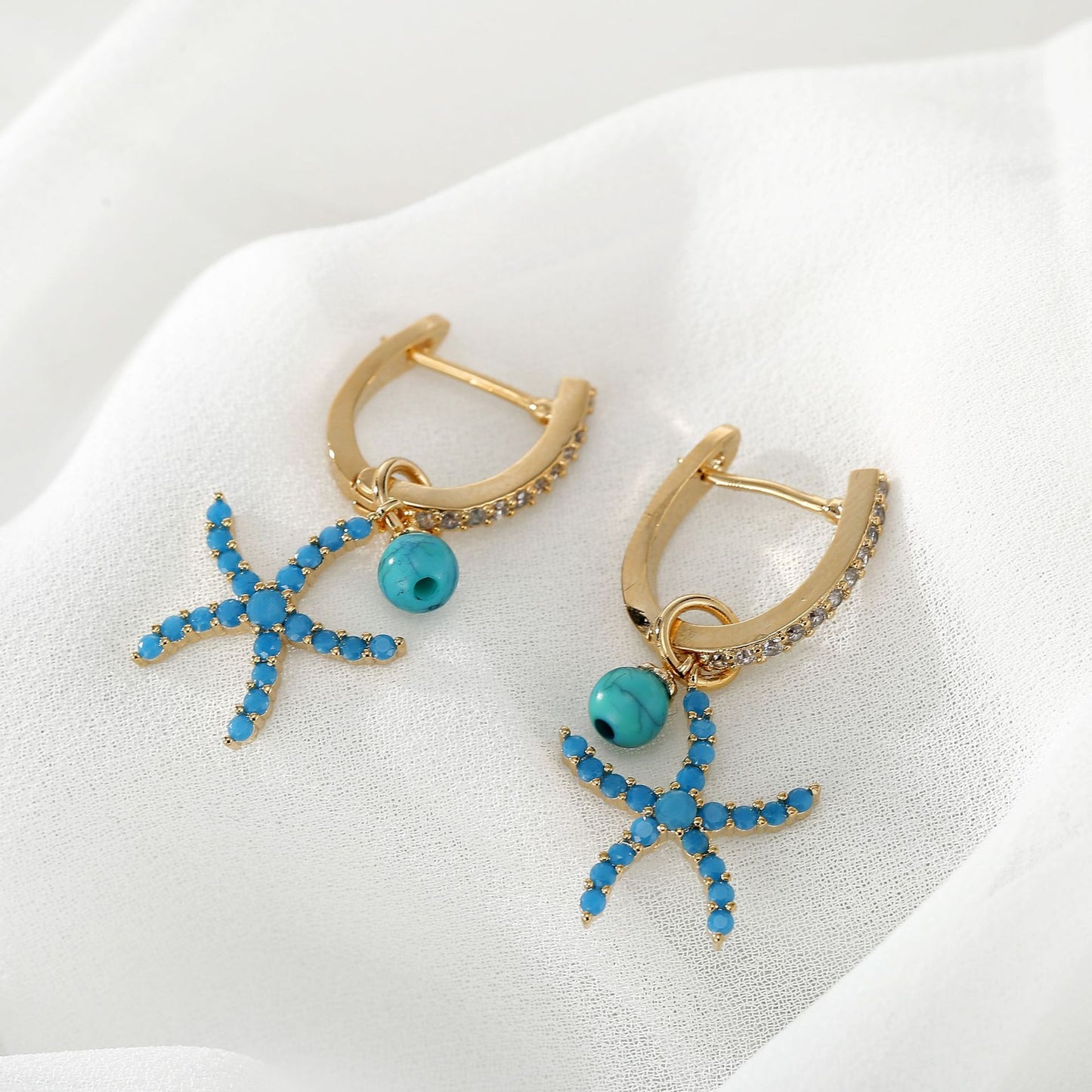 Zircon Blue Starfish Earrings Ear Buckle