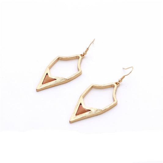 Brass Geometric Stone Pendant Earrings