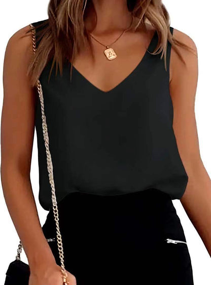 Silk Satin Tank Top V-Neck Camisole Blouses Loose