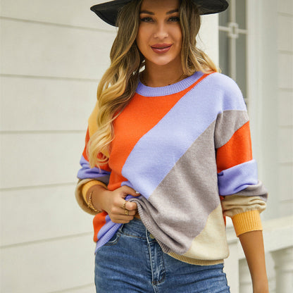 Women's Simple Striped Patchwork Sweater