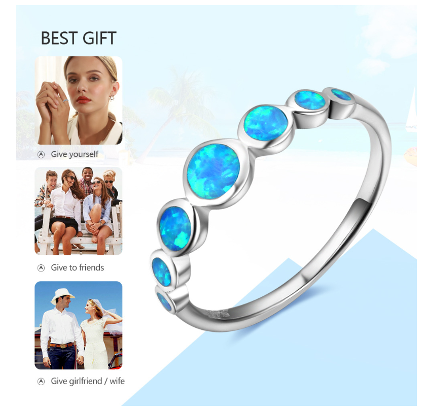 Multiple Round Blue Opal Stone Ring