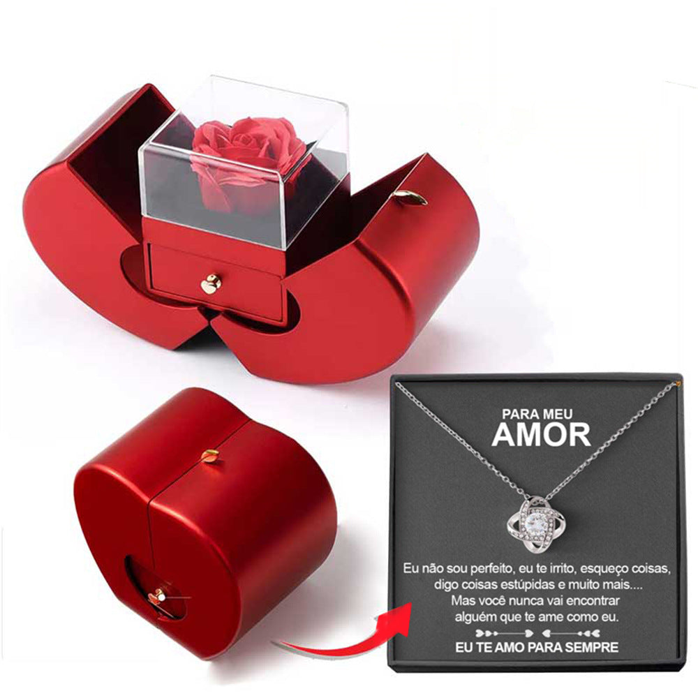 Gift Jewelry Box Red Apple With Rose Flower