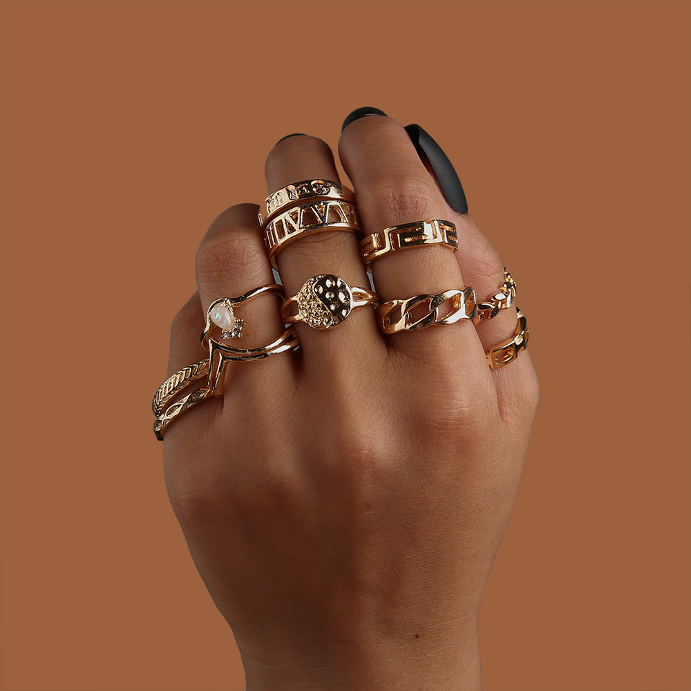 Leaf Crown Geometric Articulation 6PCS Rings