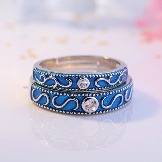 Adjustable Diamond Encrusted Blue Ring