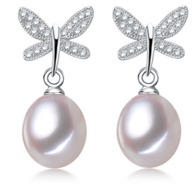 Silver Butterfly Natural Pearl Earrings