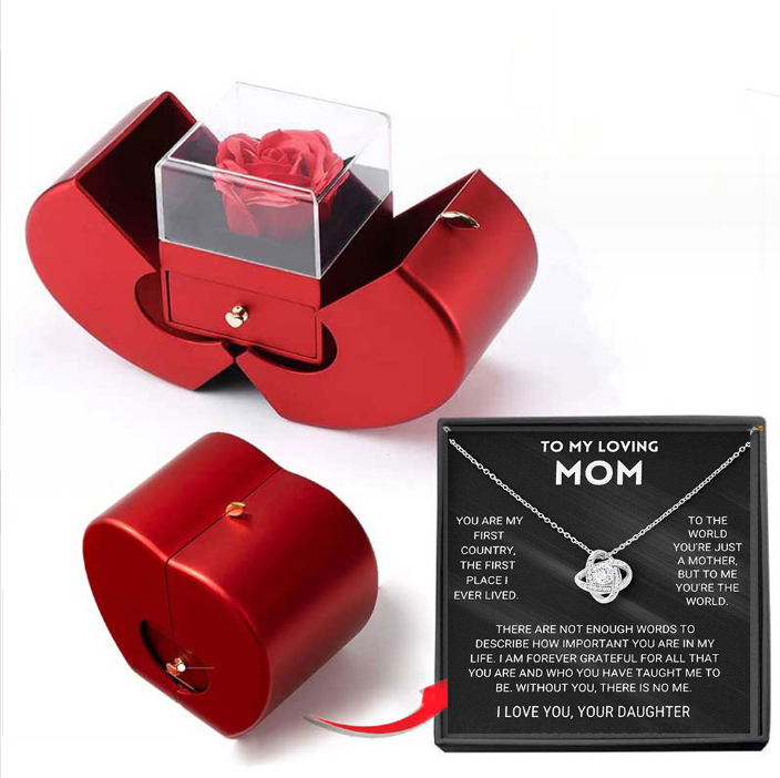 Gift Jewelry Box Red Apple With Rose Flower