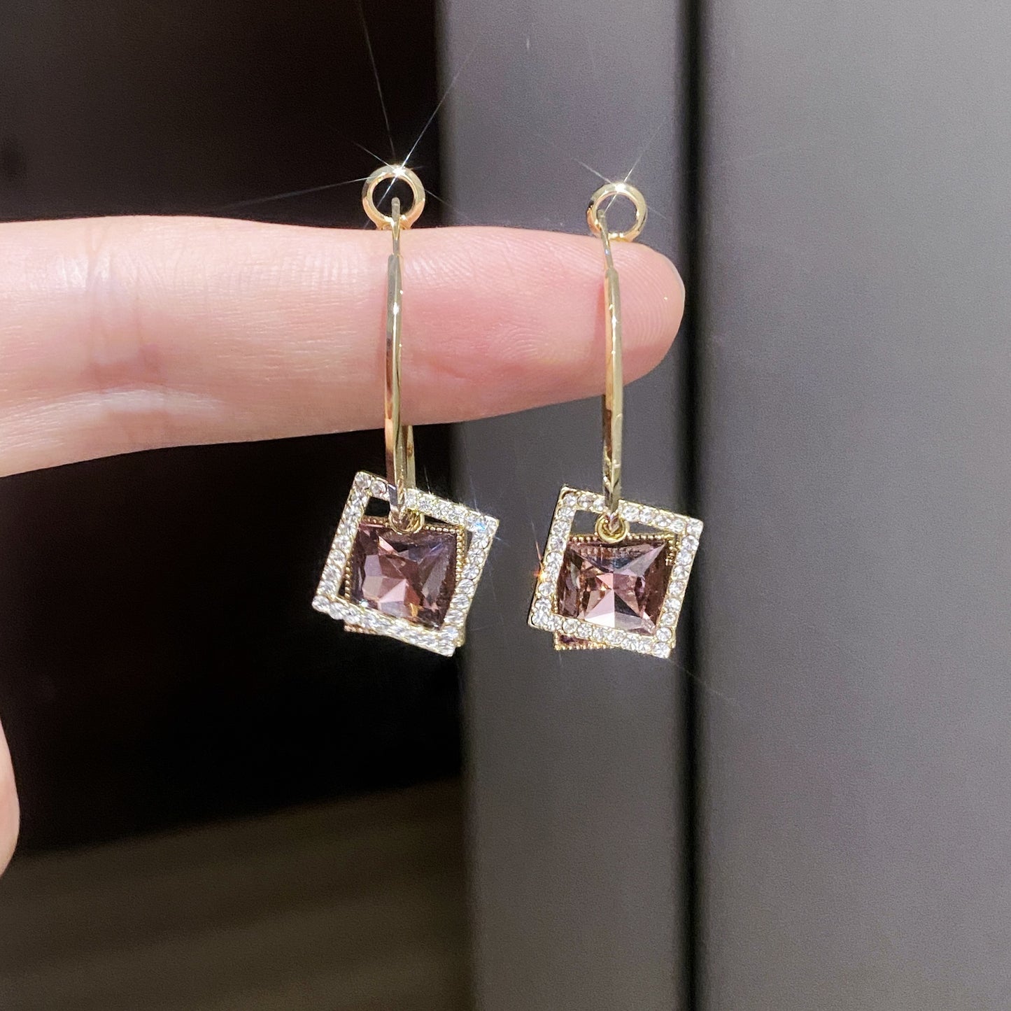 Square Earrings Special-interest Design Inlaid Zircon