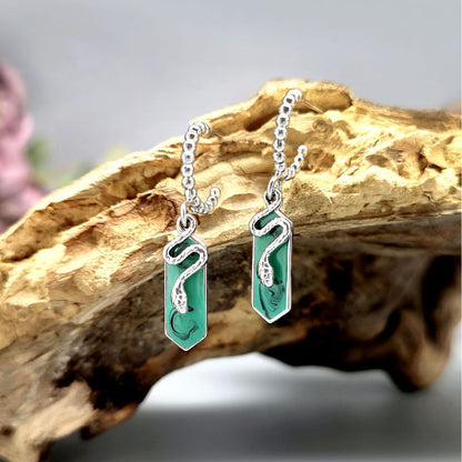 Snake Retro Emerald Color Prismatic Earrings