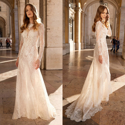 Boho Long Sleeves Elopement Lace Wedding Dress