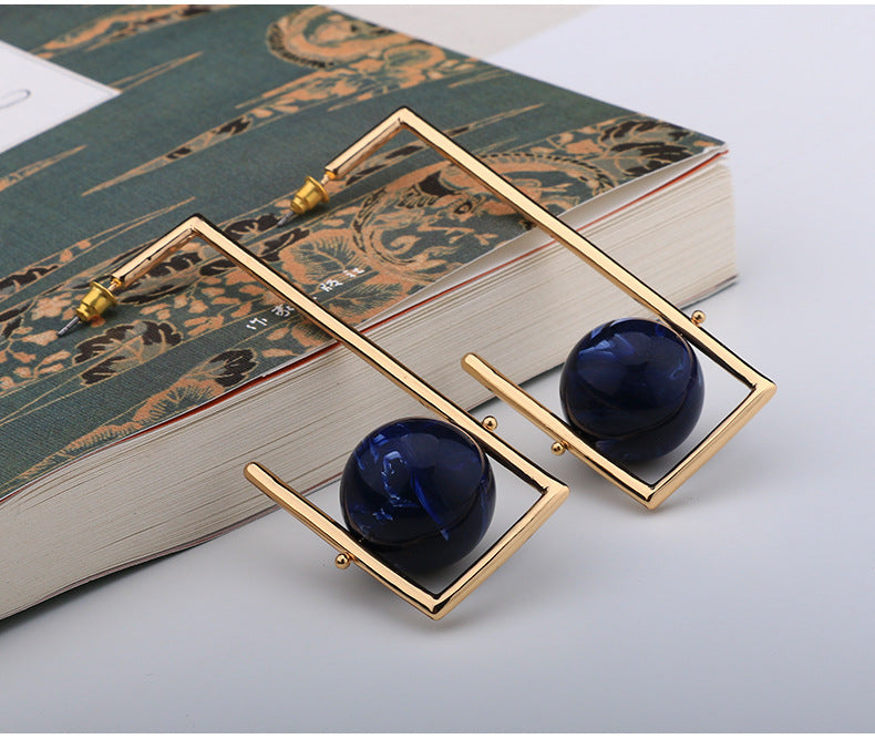 Exaggerated Geometric Synthetic Stone Ball Earrings