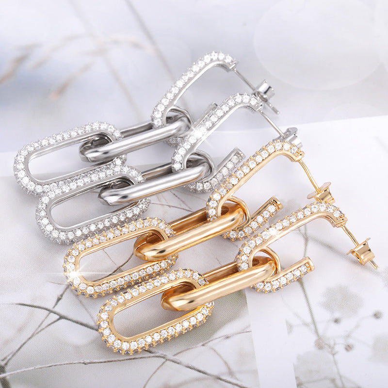 Stainless Steel Tassel Hip Hop Chain Earrings