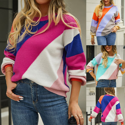 Women's Simple Striped Patchwork Sweater