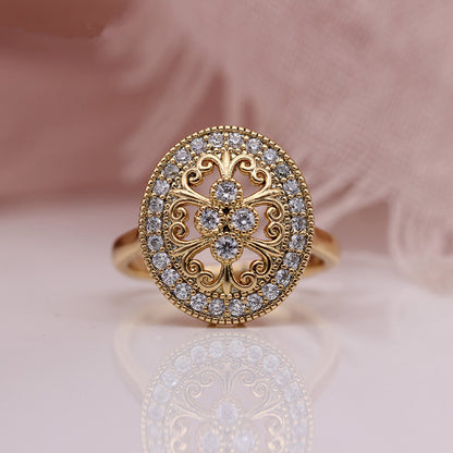 Zircon Hollow Flower Oval Wedding Ring