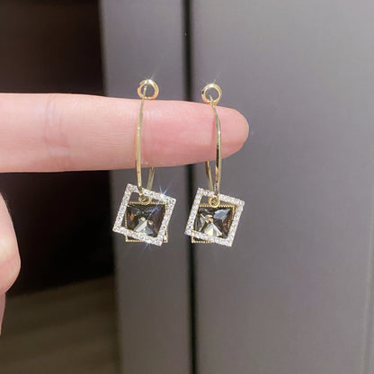 Square Earrings Special-interest Design Inlaid Zircon