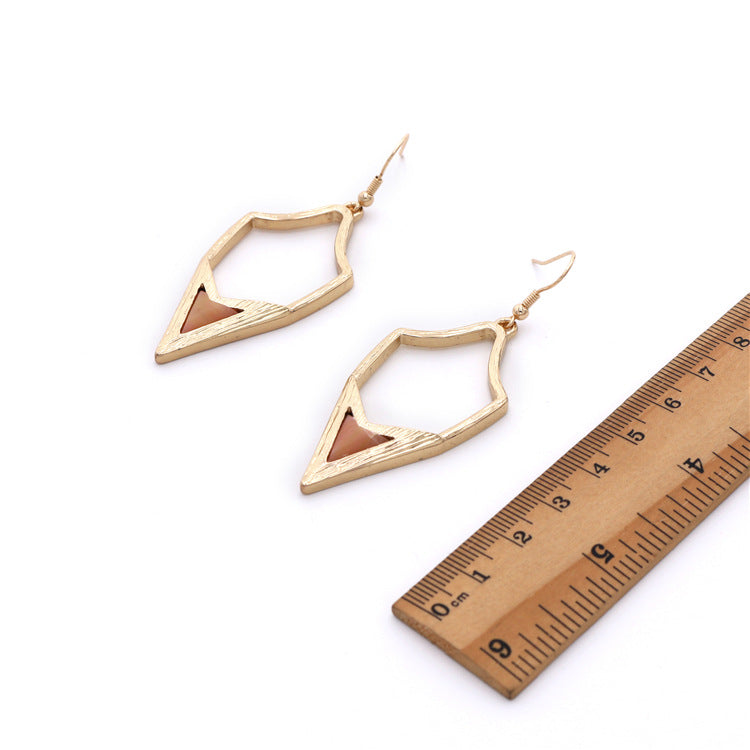 Brass Geometric Stone Pendant Earrings