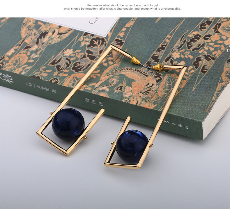 Exaggerated Geometric Synthetic Stone Ball Earrings