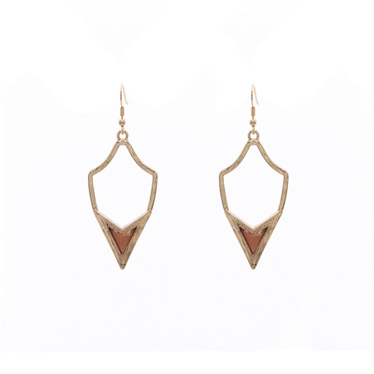 Brass Geometric Stone Pendant Earrings