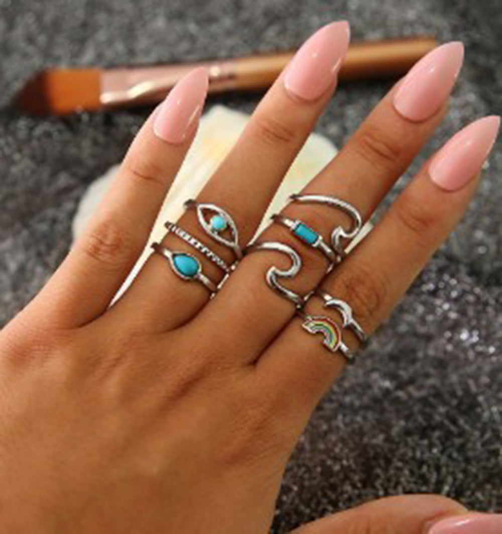 Leaf Crown Geometric Articulation 6PCS Rings