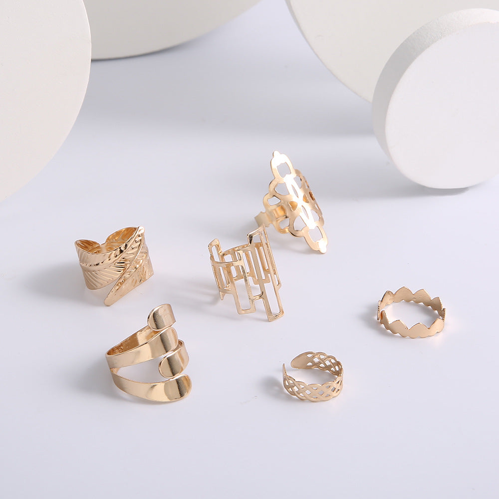 Leaf Crown Geometric Articulation 6PCS Rings