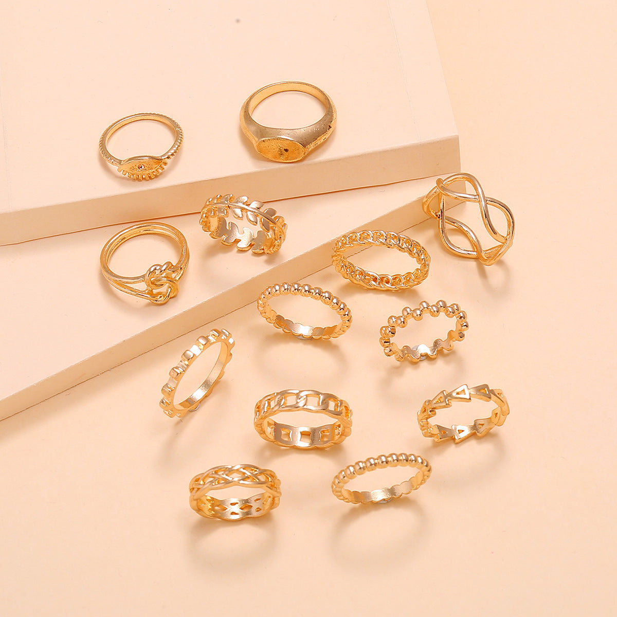 Leaf Crown Geometric Articulation 6PCS Rings