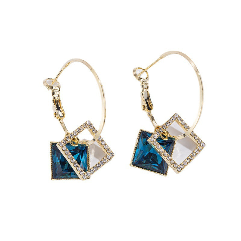 Square Earrings Special-interest Design Inlaid Zircon