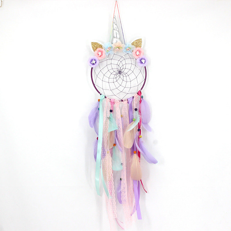 Unicorn Dream Catching Net with Lamp Wall Hanging