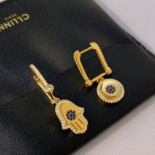 Gold Plated Evil Eye Asymmetrical Earrings