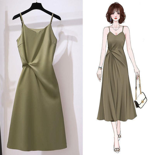 Women's Avocado Green Suspender Dress